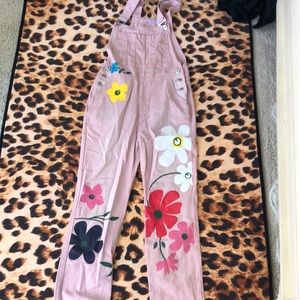 pink overalls with cute flowers